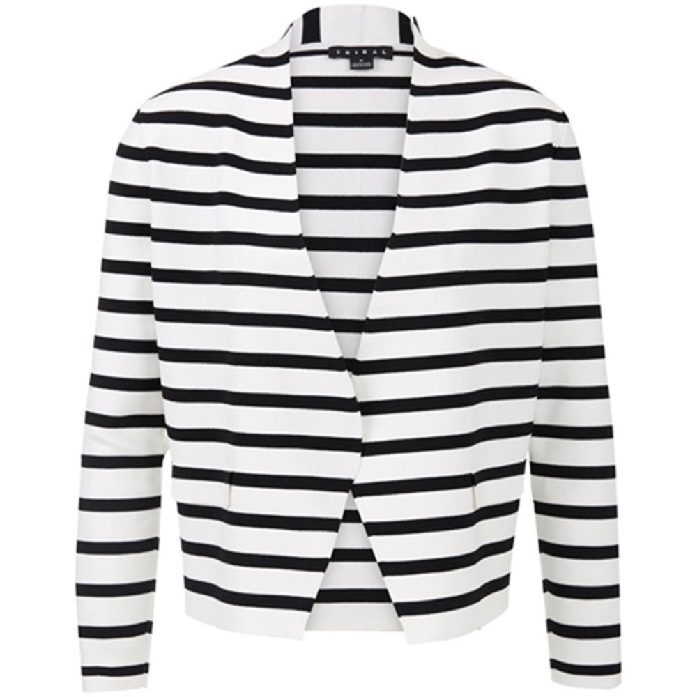 TRIBAL Women's Striped Bandage Knit Jacket, Black And White, Size Small (EUC)